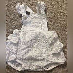 White Eyelet Ruffle Baby One-Piece Overalls